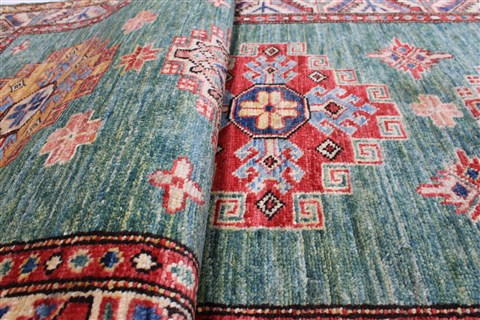 Kazak Green Runner Hand Knotted 28 X 1210  Area Rug 250-22348 Image 3