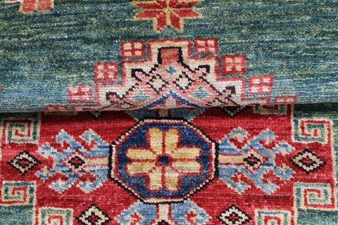 Kazak Green Runner Hand Knotted 28 X 1210  Area Rug 250-22348 Image 4