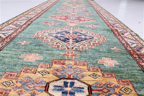 Kazak Green Runner Hand Knotted 28 X 1210  Area Rug 250-22348 Image 8