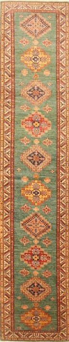 Kazak Green Runner Hand Knotted 28 X 1210  Area Rug 250-22348 Image 0