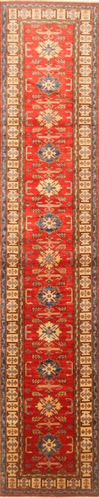Kazak Red Runner Hand Knotted 26 X 127  Area Rug 250-22364 Image 0