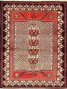 Afshar Red Hand Knotted 3'7" X 4'9"  Area Rug 100-22401