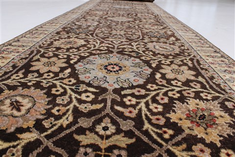 Tabriz Brown Runner Hand Knotted 27 X 128 Area Rug 250-22455 Image 2