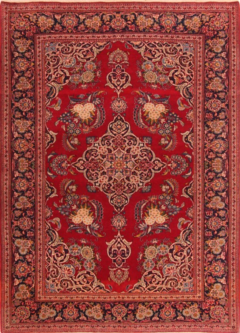 Persian Kashan Red Rectangle 5x7 ft Wool Carpet 22494 | SKU 22494