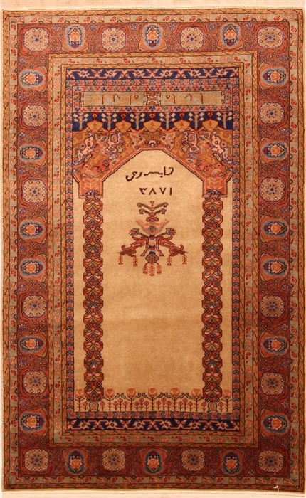 Tabriz Yellow Hand Knotted 38 X 59 Area Rug 100-22597 Image 0