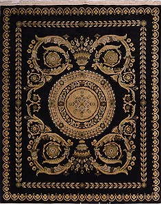 Indo-Tibetan Black Hand Knotted 8'0" X 10'0"  Area Rug 100-22646