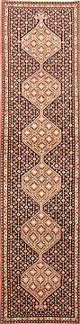 Sanandaj Black Runner Hand Knotted 2'4" X 9'11"  Area Rug 250-22677