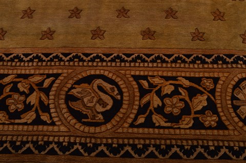 Asian Inspired Brown Hand Knotted 91 X 119 Area Rug 100-22702 Image 1