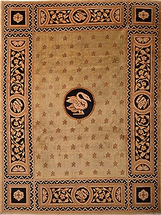 Asian Inspired Brown Hand Knotted 9'1" X 11'9"  Area Rug 100-22702