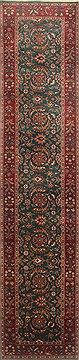 Semnan Green Runner Hand Knotted 2'7" X 12'3"  Area Rug 250-22781