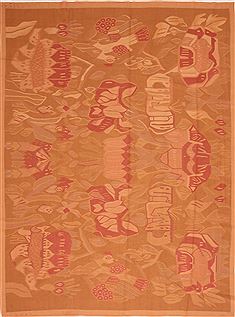 Romania Kilim Beige Rectangle 8x10 ft Wool Carpet 22949