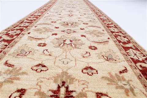 Chobi Beige Runner Hand Knotted 26 X 98  Area Rug 250-23017 Image 11