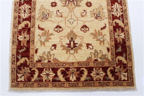 Chobi Beige Runner Hand Knotted 26 X 98  Area Rug 250-23017 Image 3
