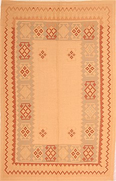 Romania Kilim Brown Rectangle 6x9 ft Wool Carpet 23041