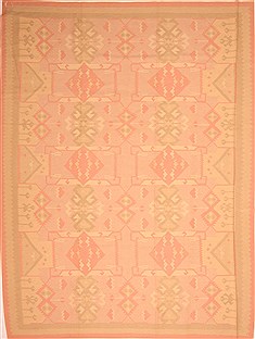 Romania Kilim Brown Rectangle 9x12 ft Wool Carpet 23046