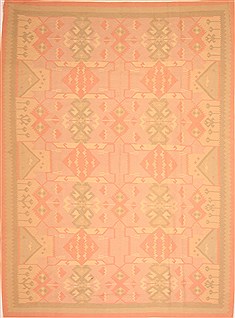 Romania Kilim Beige Rectangle 9x12 ft Wool Carpet 23047