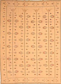 Romania Kilim Brown Rectangle 8x10 ft Wool Carpet 23052