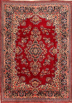 Persian Yazd Red Rectangle 7x9 ft Wool Carpet 23074