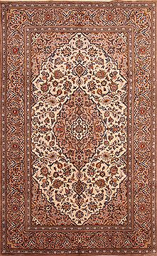 Kashan Beige Hand Knotted 6'3" X 10'1"  Area Rug 100-23112