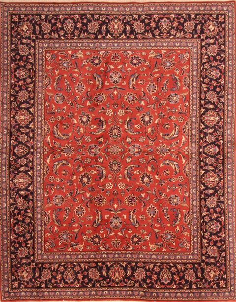 Persian Kashan Red Rectangle 6x9 ft Wool Carpet 23124 | SKU 23124
