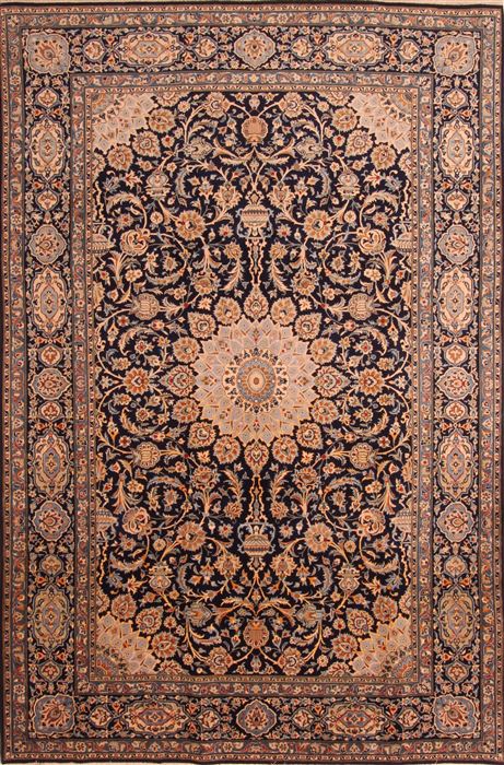 Persian Kashan Blue Rectangle 7x10 ft Wool Carpet 23132 | SKU 23132