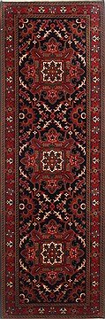 Indian Heriz Black Runner 6 to 9 ft Wool Carpet 23340