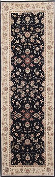 Indian Tabriz Black Runner 6 to 9 ft Wool Carpet 23394