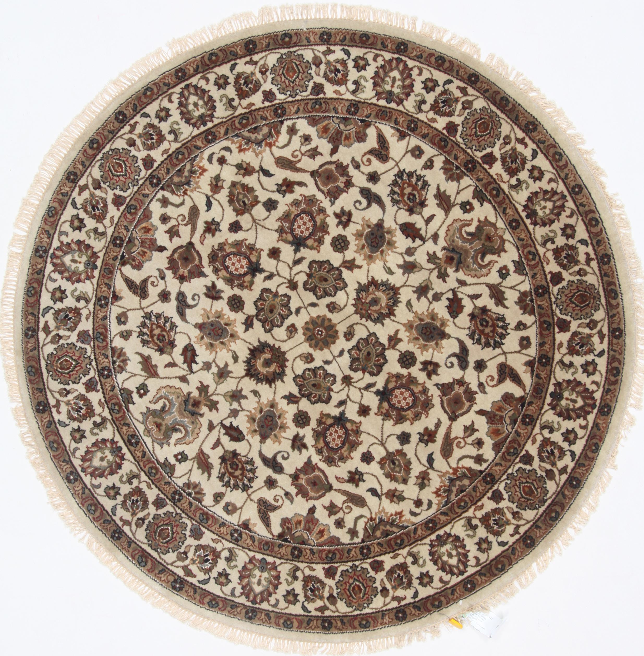 Indian Kashmir Beige Round 5 To 6 Ft Wool Carpet 23405