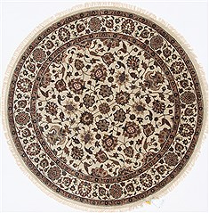 Kashmir Beige Round Hand Knotted 5'1" X 5'1"  Area Rug 250-23405