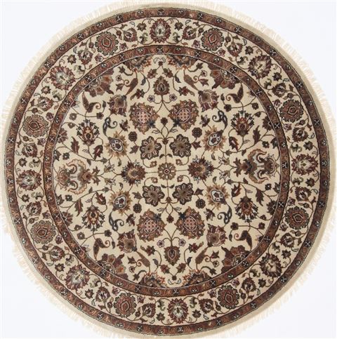 Indian Kashmir Beige Round 5 To 6 Ft Wool Carpet 23410 Sku 23410