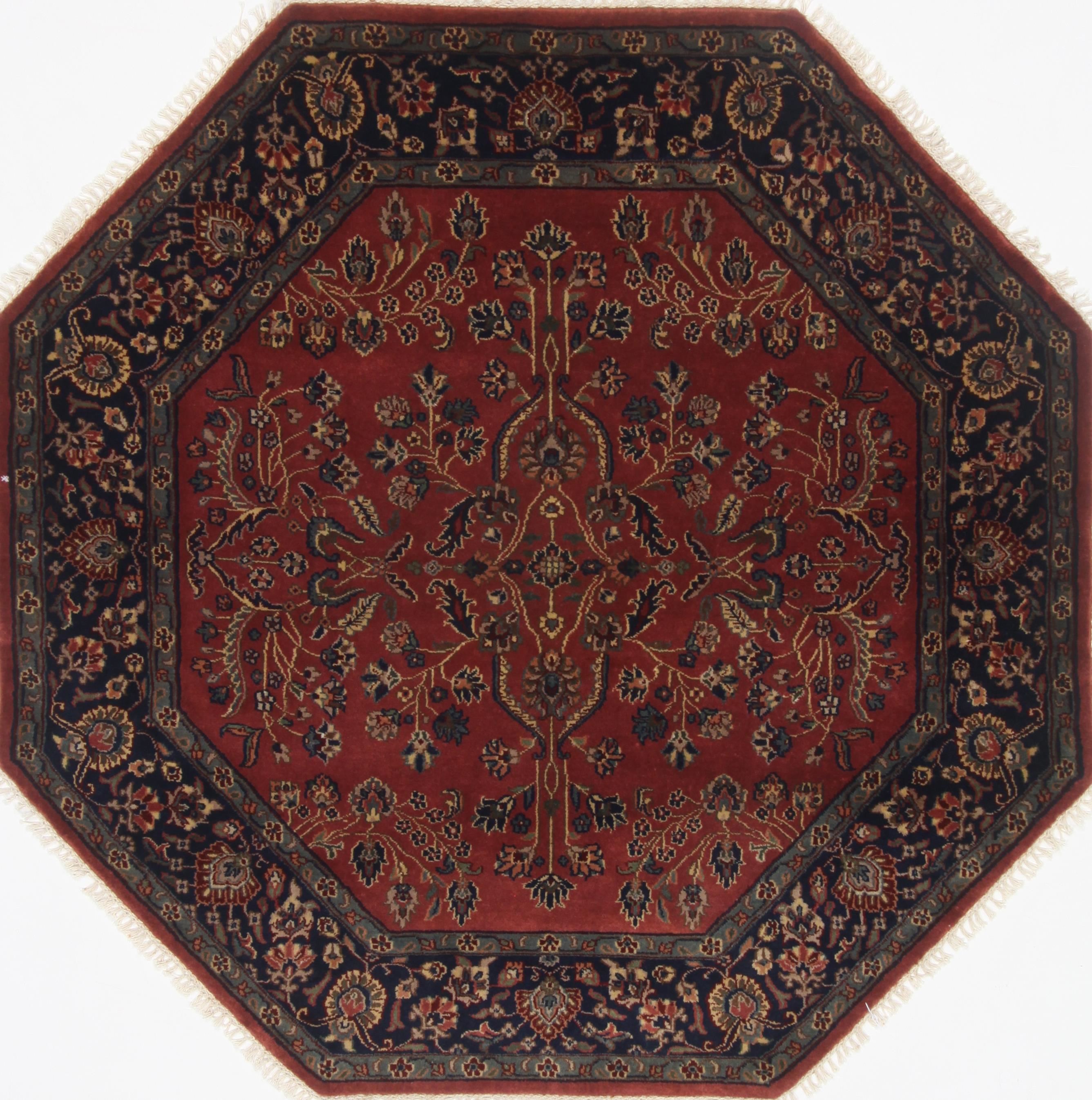 Indian Sarouk Red Octagon 5 To 6 Ft Wool Carpet 23413 Sku