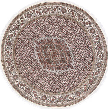 Tabriz Beige Round Hand Knotted 5'1" X 5'1"  Area Rug 250-23425