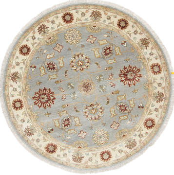 Chobi Grey Round Hand Knotted 4'11" X 4'11"  Area Rug 250-23436