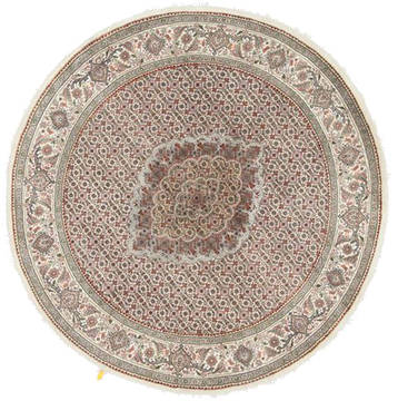 Indian Tabriz Beige Round 5 to 6 ft Wool Carpet 23448