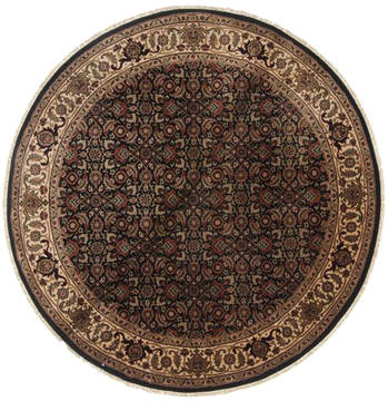 Indian Herati Black Round 5 to 6 ft Wool Carpet 23452