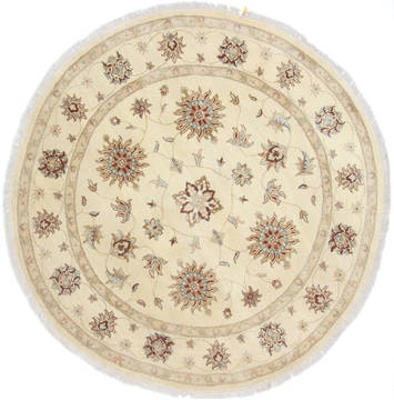 Pakistani Chobi Beige Round 5 to 6 ft Wool Carpet 23503