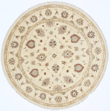 Ziegler Beige Round Hand Knotted 6'0" X 6'1"  Area Rug 250-23506
