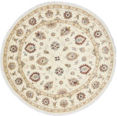 Pakistani Pishavar Beige Round 5 to 6 ft Wool Carpet 23521