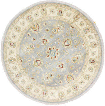 Chobi Grey Round Hand Knotted 6'0" X 6'0"  Area Rug 250-23539