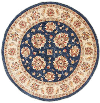 Chobi Blue Round Hand Knotted 6'4" X 6'4"  Area Rug 250-23547