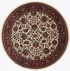 Indian Jaipur White Round 5 to 6 ft Wool Carpet 23561