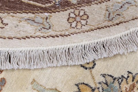 Chobi Beige Round Hand Knotted 60 X 62 Area Rug 250-23592 Image 1