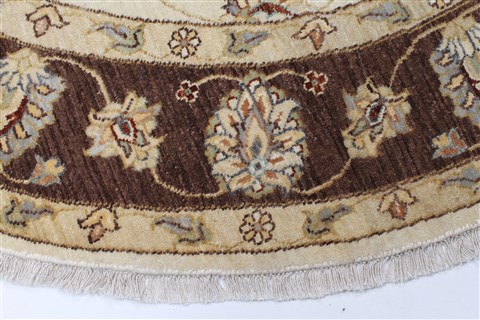 Chobi Beige Round Hand Knotted 60 X 62 Area Rug 250-23592 Image 3