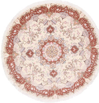 Tabriz White Round Hand Knotted 6'7" X 6'7"  Area Rug 250-23604