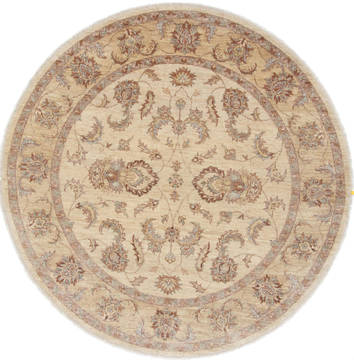 Pakistani Pishavar Beige Round 5 to 6 ft Wool Carpet 23607