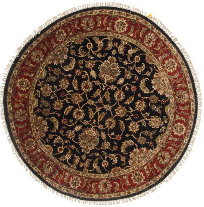 Indian Kashan Black Round 5 to 6 ft Wool Carpet 23625 | SKU 23625