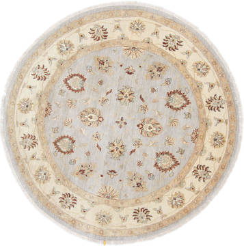 Chobi Grey Round Hand Knotted 5'11" X 5'11"  Area Rug 250-23650