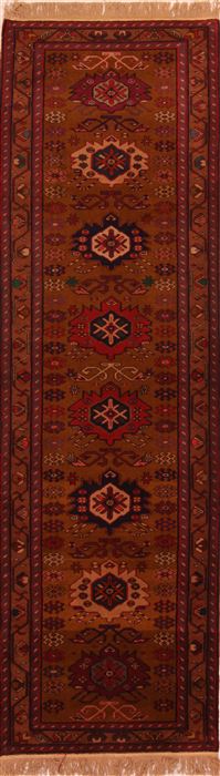 Kazak Brown Runner Hand Knotted 26 X 88 Area Rug 100-23662 Image 0