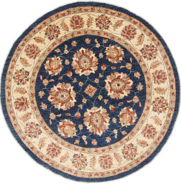 Chobi Blue Round Hand Knotted 6'4" X 6'5"  Area Rug 250-23677