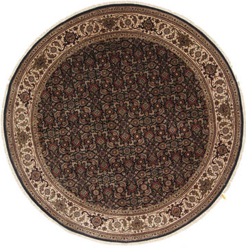 Indian Herati Black Round 5 to 6 ft Wool Carpet 23683